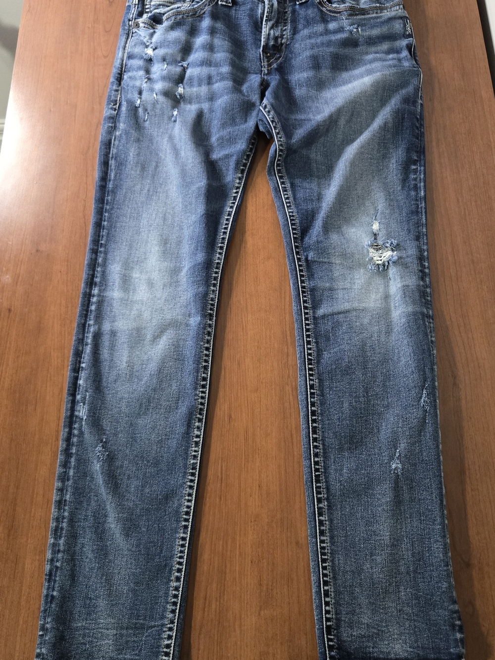 Men's Blue Distressed Slim Jeans